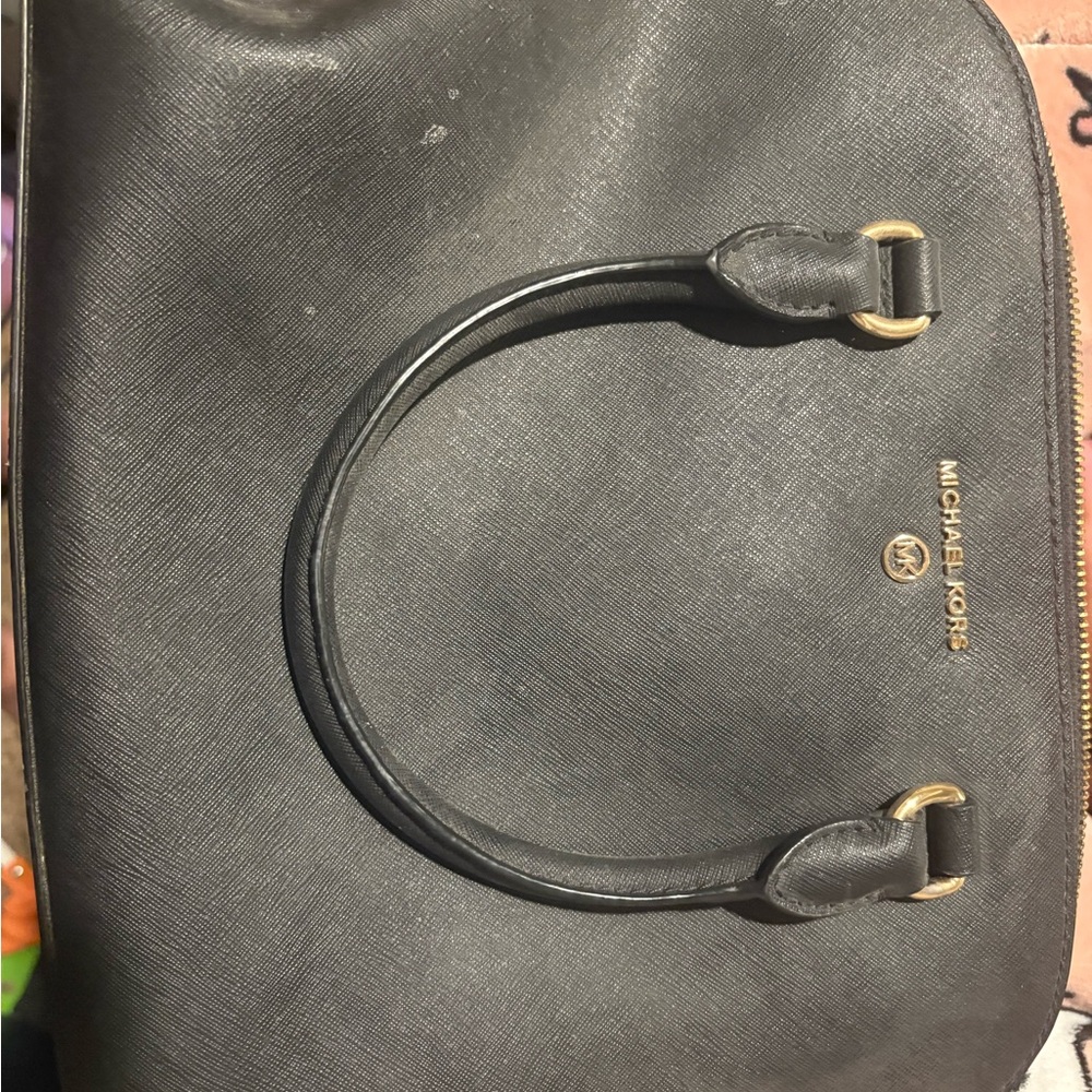 Michael Kors Black Leather Tote with Gold Accents